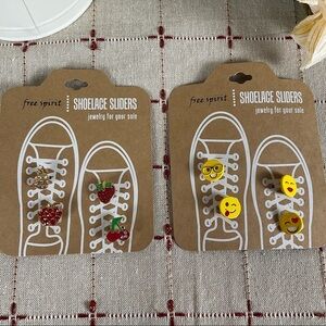 Free Spirit Shoelace Sliders 8 Total Shoe Charms Emoji & Fruit Enamel Rhinestone